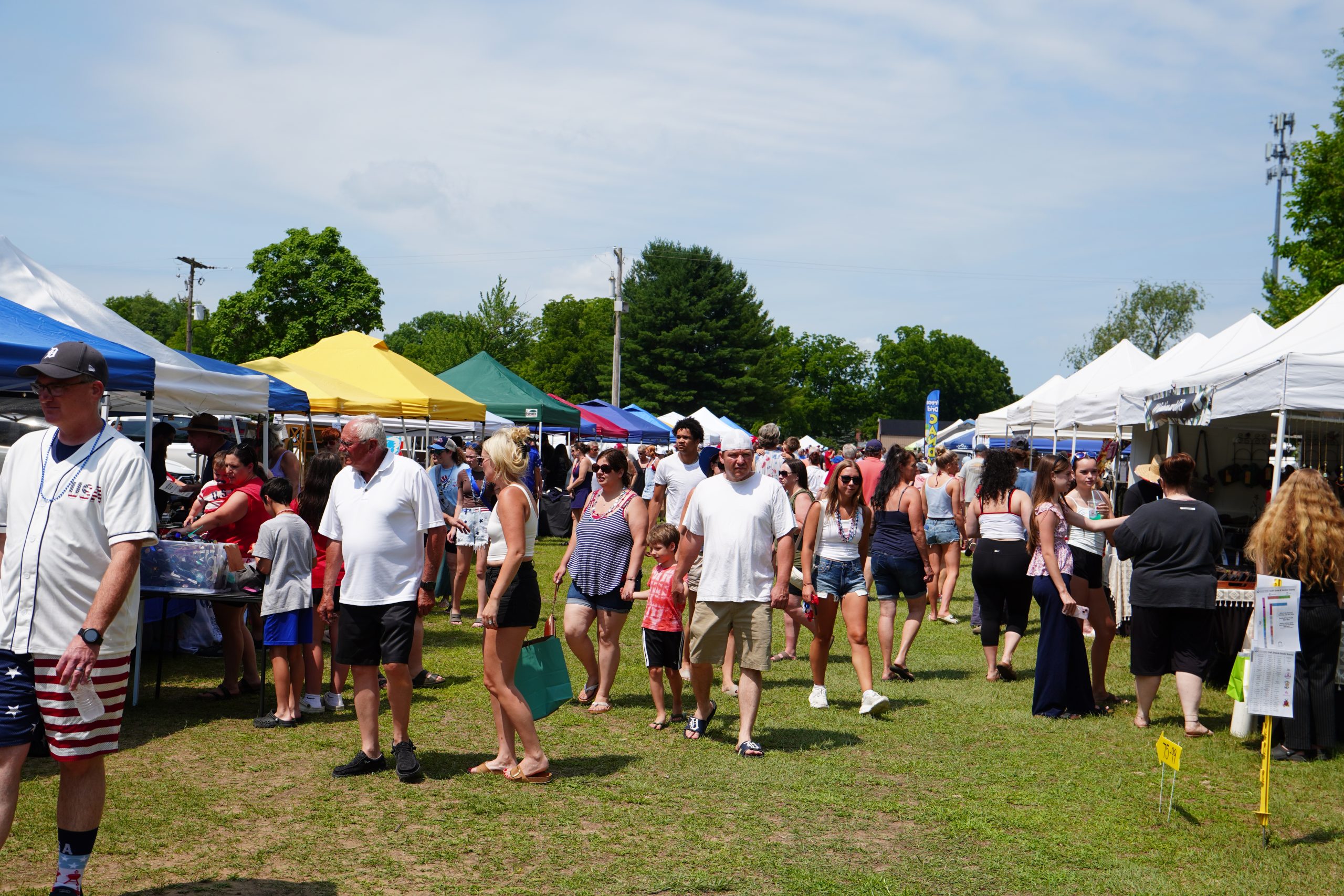 Shoppers visiting vendor booths at a Sandy Pines Craft and Vendor Show